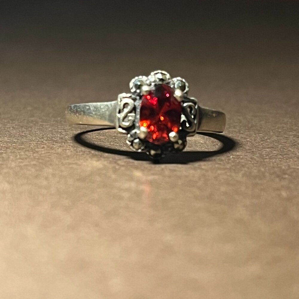 Red Garnet Flower Ring